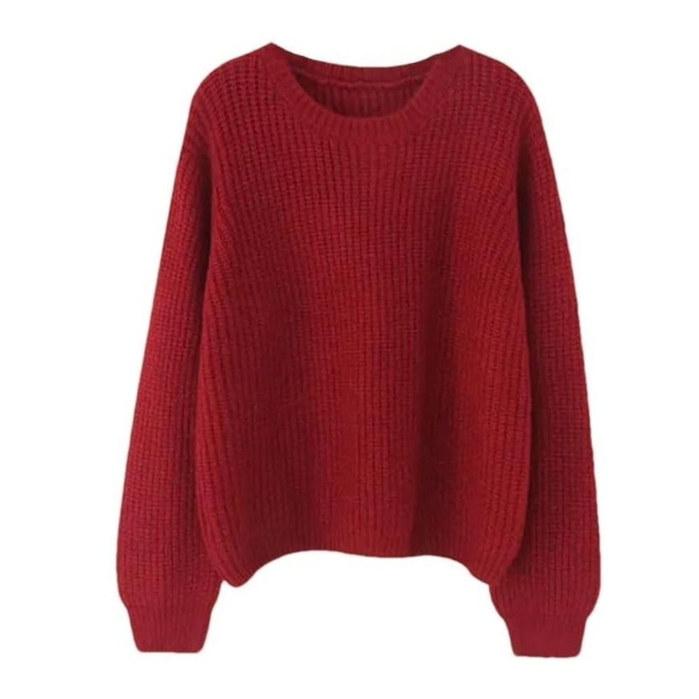 Liz Claiborne Women's Round Neck Loose Thick Solid Color Casual Knitted Sweat PL